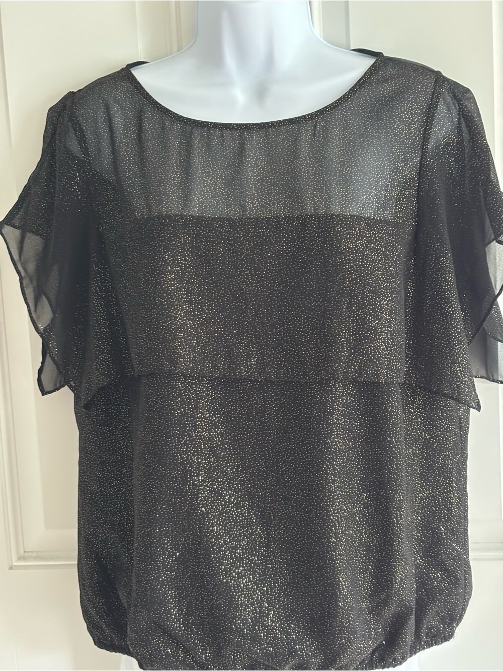 Sunny Taylor Black Sheer Metallic Sparkle Blouse